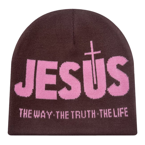 The Jesus Beanie in Brown/Pink
