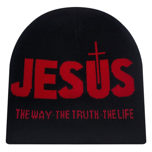 The Jesus Beanie in Black/Red